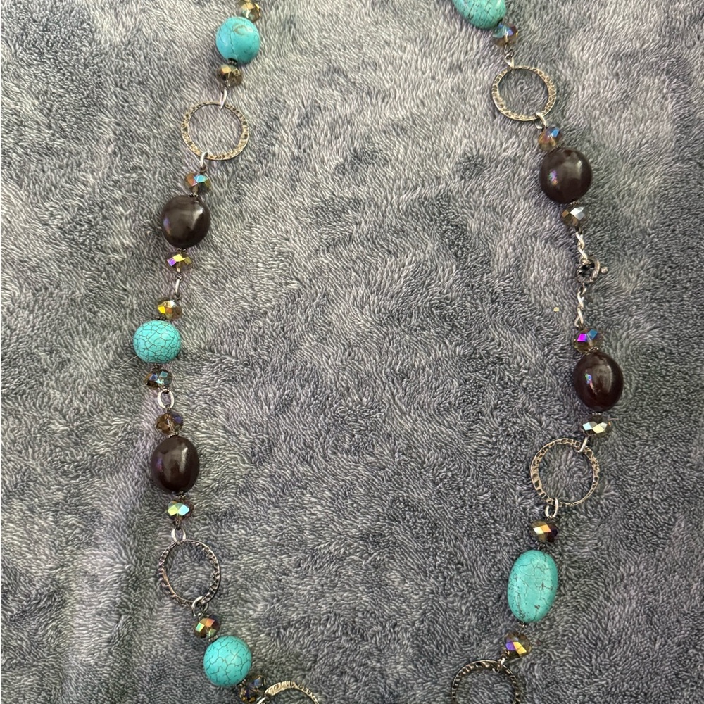 Turquoise and Brown Beaded Necklace